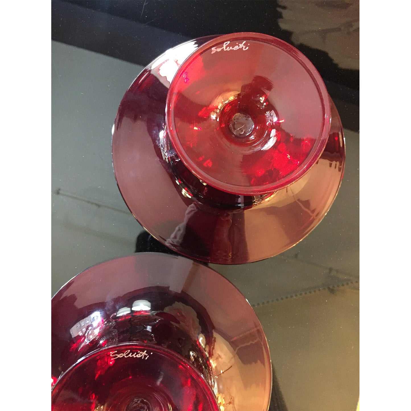 Salviati 1940s Italian Pair of Antique Ruby Red Blown Murano Glass Compote Bowls