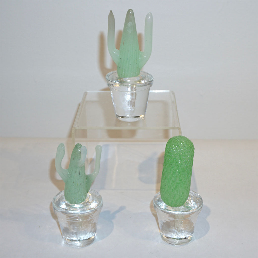 1990s Marta Marzotto Miniature Green Murano Glass Cactus Plants by Formia