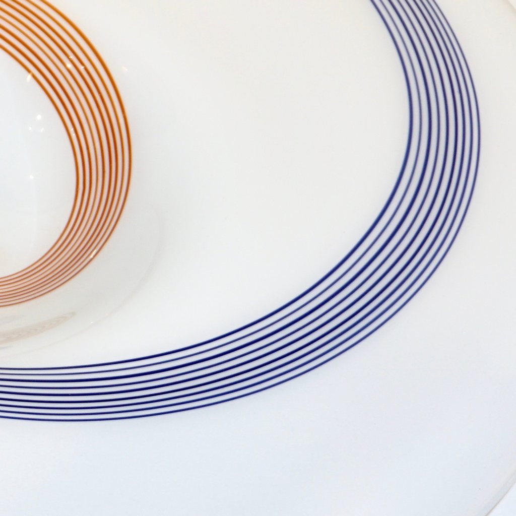 1960s Italian White Murano Glass Extra Large Platter with Orange & Blue Murrine