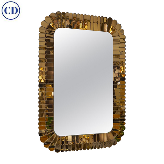 Contemporary Italian Scalloped Double Frame Silvered Bronze Murano Glass Wall Mirror