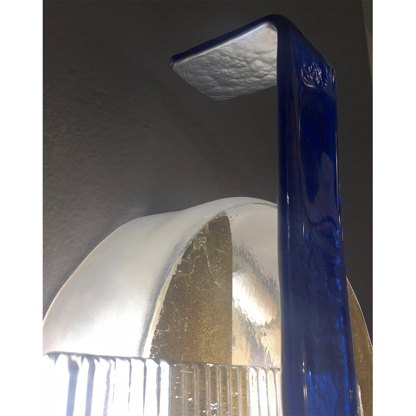 Italian Pair of Abstract Modern Gold Sapphire Blue Crystal Murano Glass Sconces