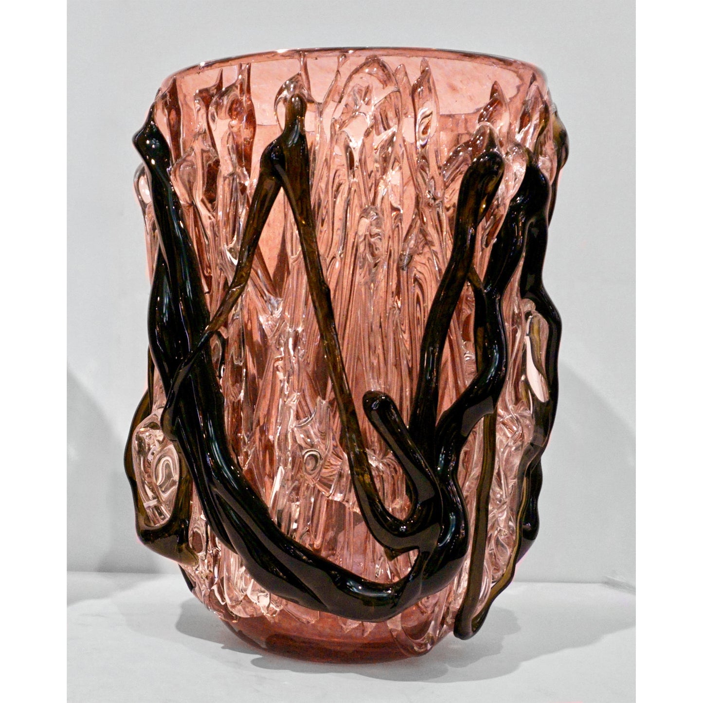 Costantini Italian Pair of Monumental Black Amethyst Clear Murano Glass Vases