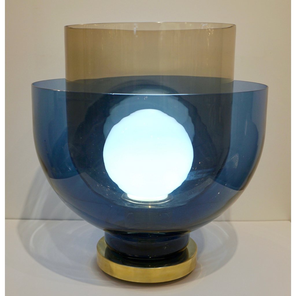 1980 Italian Monumental Blue & Smoked Gray Murano Glass Modern Lamp / Floor Lamp