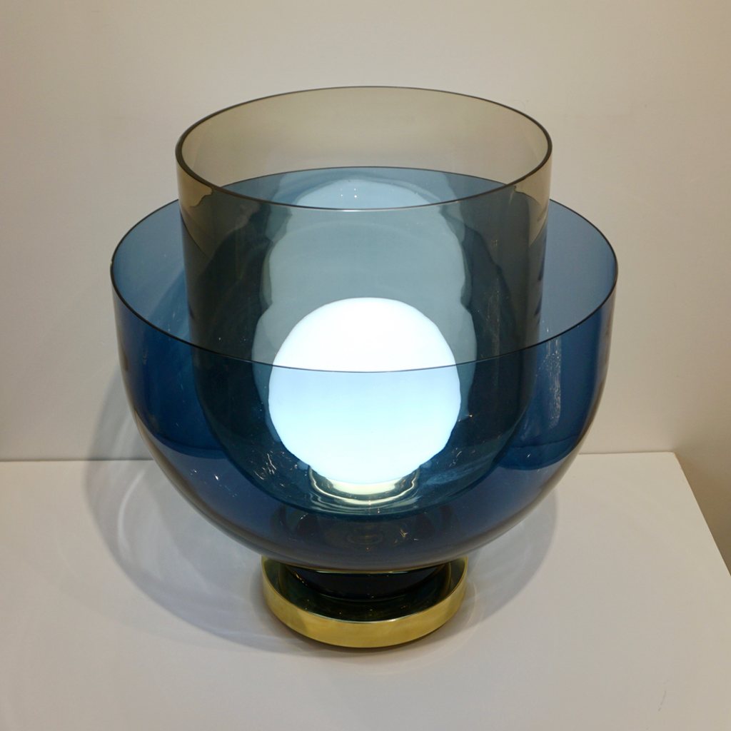 1980 Italian Monumental Blue & Smoked Gray Murano Glass Modern Lamp / Floor Lamp