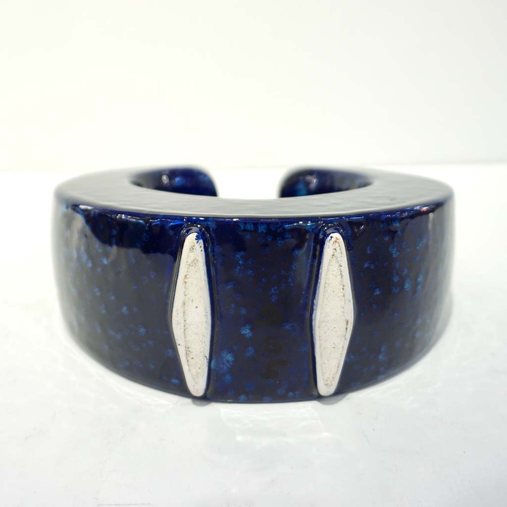 1960s Bertoncello Italian Vintage Abstract Sculpture Night Blue Ceramic Vase