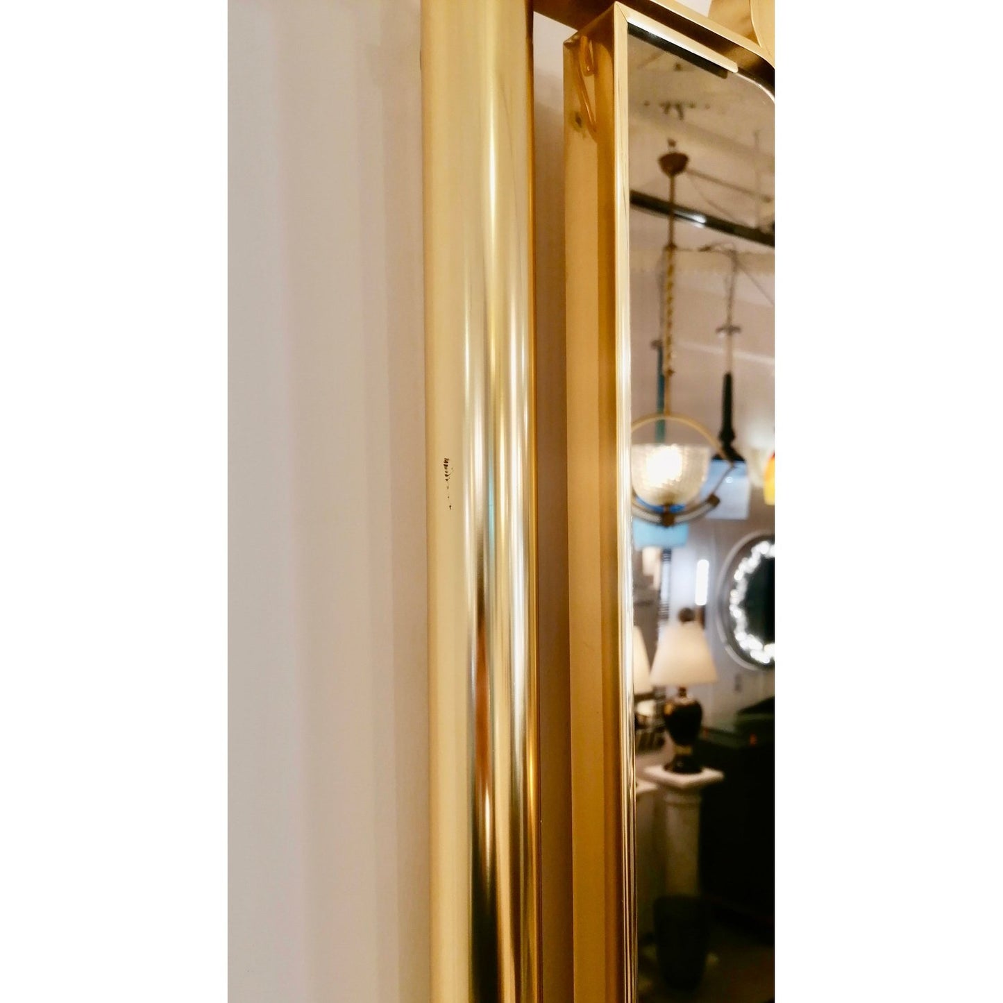 1970, Vintage Italian Modern Curved Satin Brass Wall Mirror Attributed Frigerio
