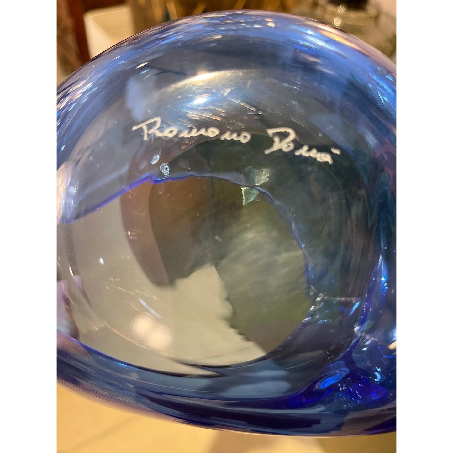 1980 Romano Donà Italian Modern Cobalt Blue Murano Art Glass Spire Shell Bowl