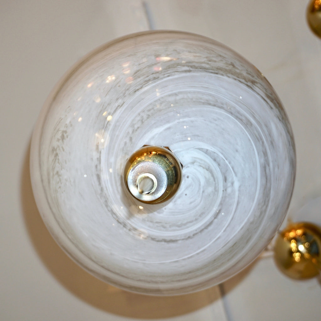 Bespoke Italian Brass and Cream White Alabaster Murano Glass Oval Pendant Light