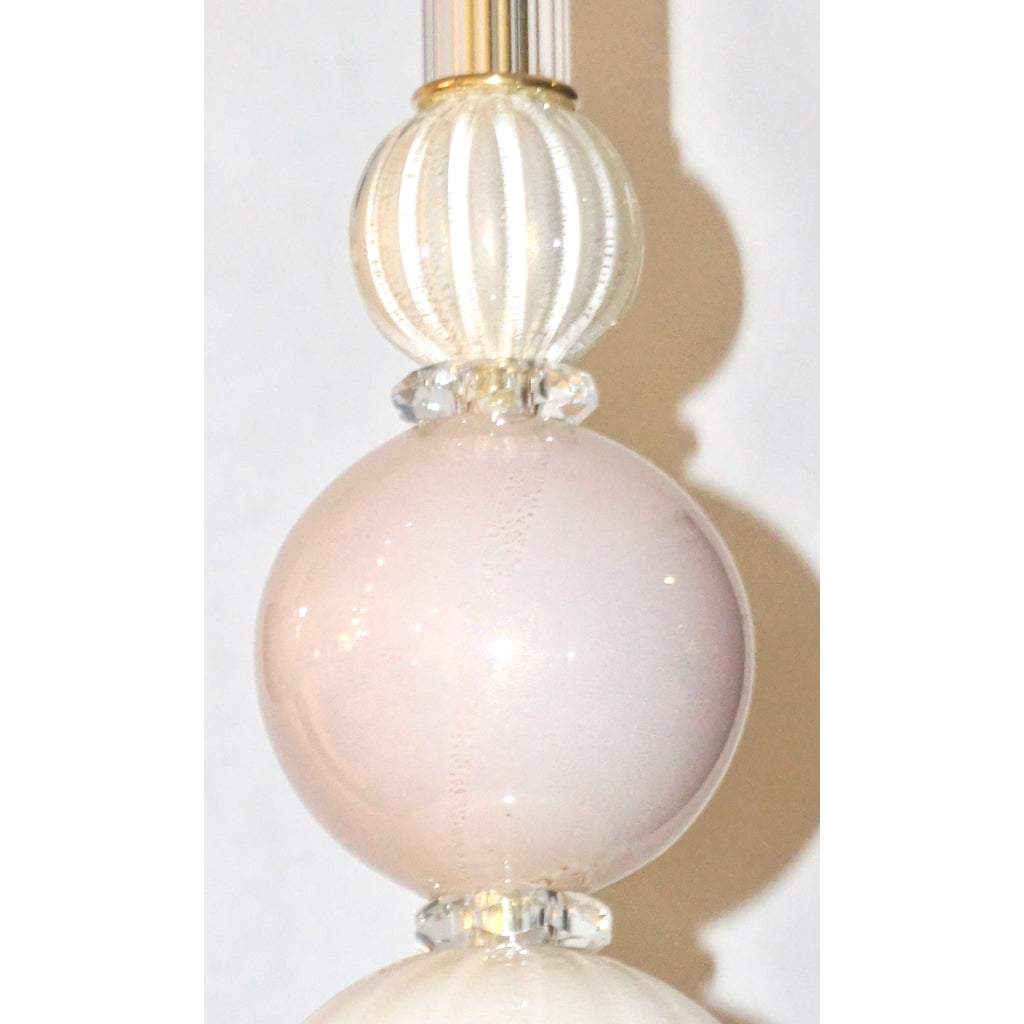 Contemporary Bespoke Italian Crystal Pink Gold Cream Murano Glass Pendant Light