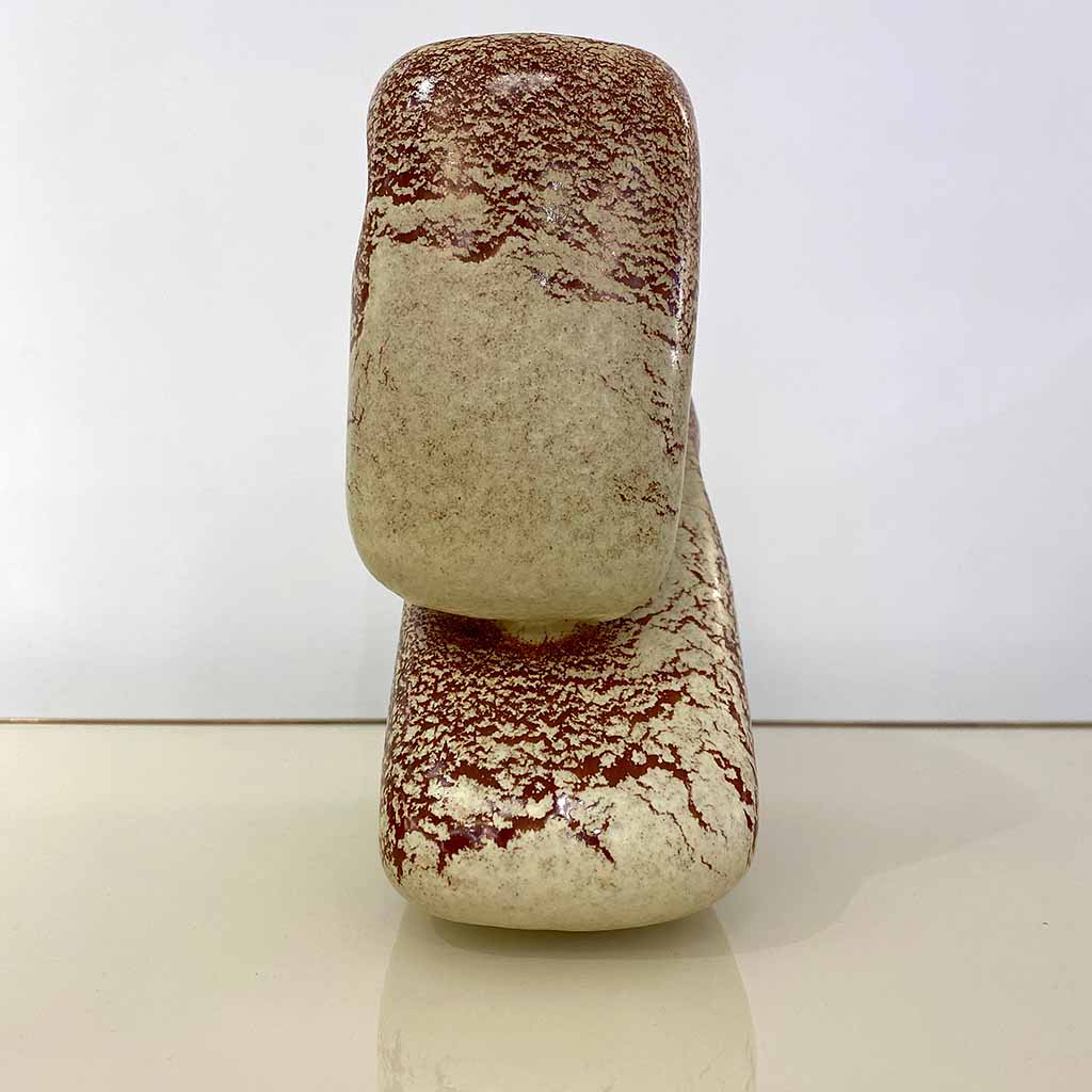 1960 Bertoncello Italian Vintage Art Sculpture Ceramic Beige Cubic Vase by Rigon