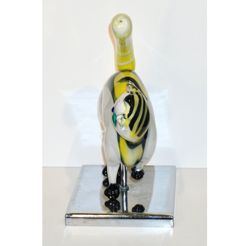 Alfredo Barbini Italian Modernist White Yellow Murano Art Glass Cat Sculpture