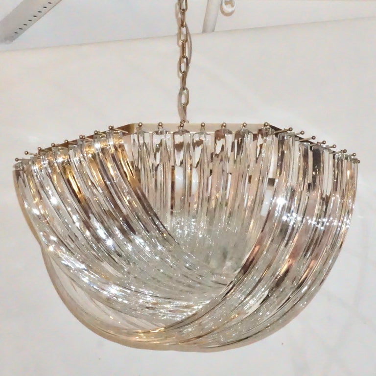 Contemporary Italian Minimalist Curved Crystal Murano Glass Nickel Chandelier