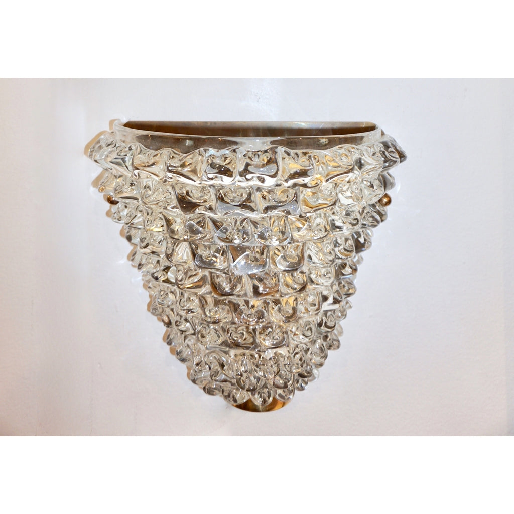Contemporary Italian Brass & Crystal Rostrato Textured Murano Glass Sconces