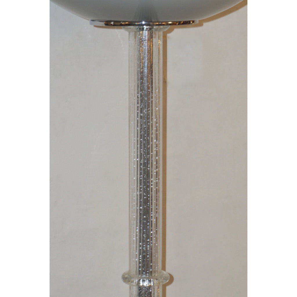Italian 1970s Silver Leaf Crystal and Pearl Gray Murano Glass Nickel Floor Lamp