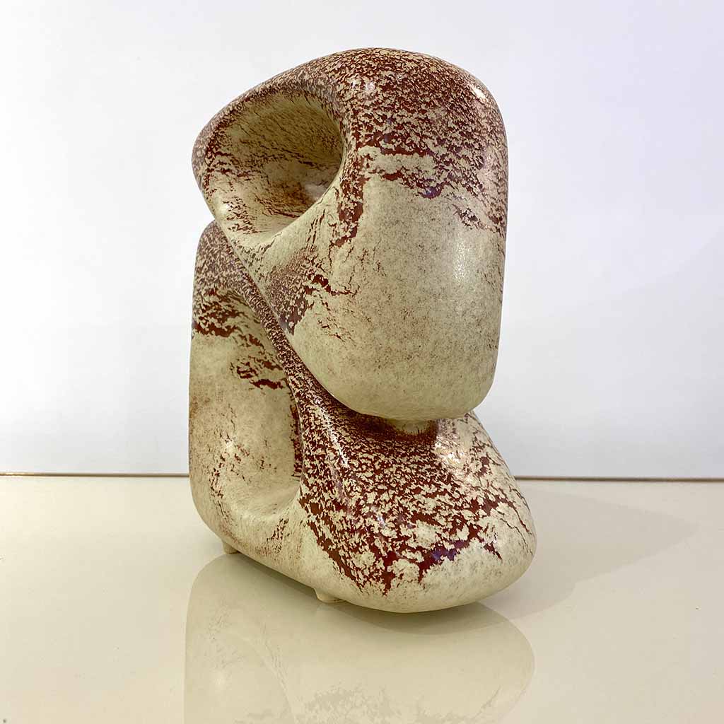 1960 Bertoncello Italian Vintage Art Sculpture Ceramic Beige Cubic Vase by  Rigon