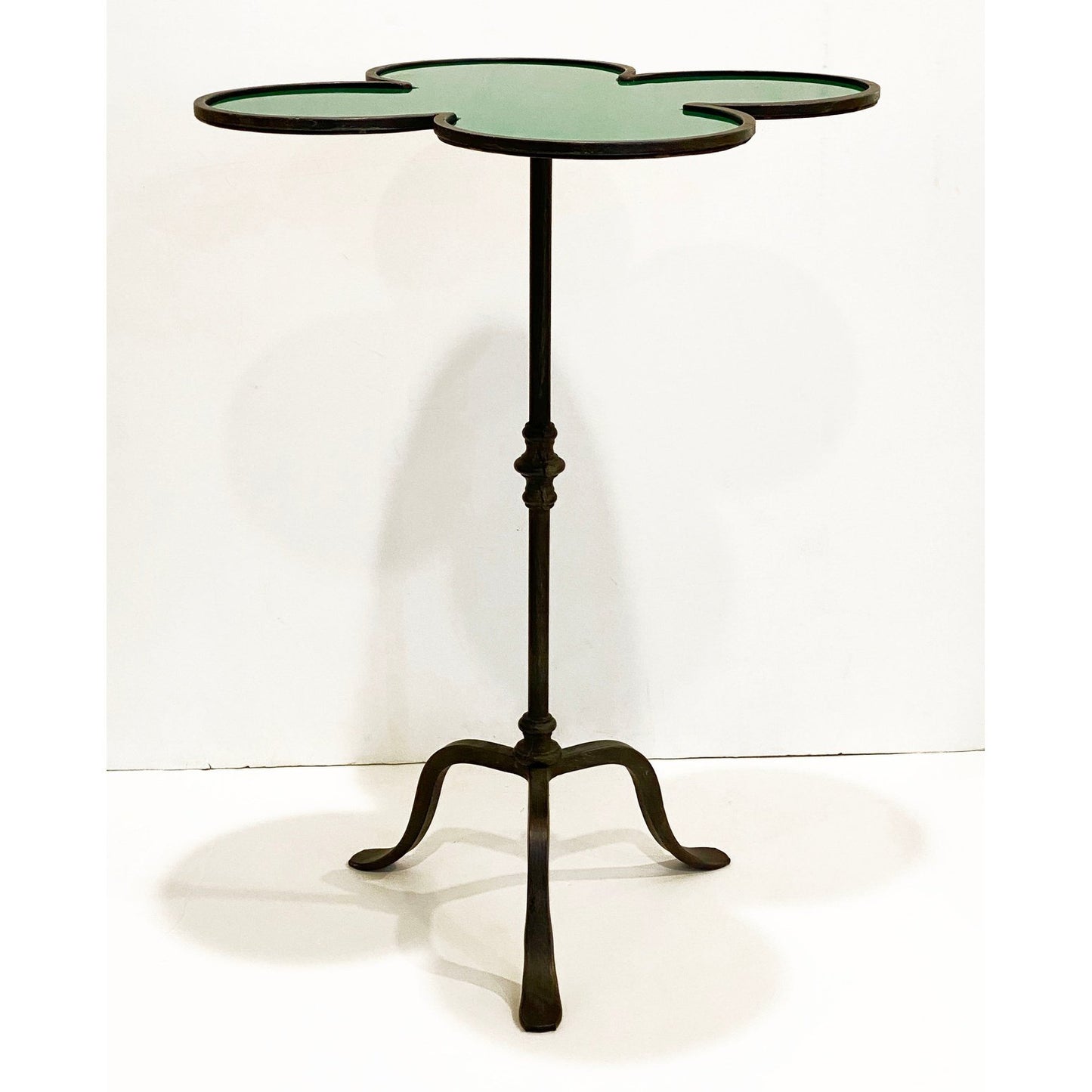 Italian Twisted Cast Iron Customizable Green Glass Clover Side Coffee Table