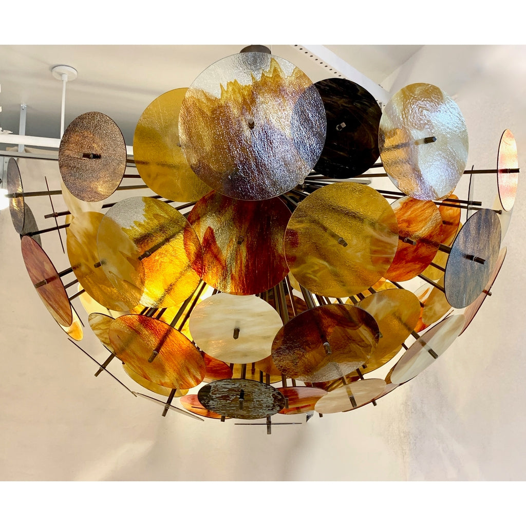 Bespoke Italian Amber Orange Brown Murano Glass Bronze Finish Sputnik Flushmount