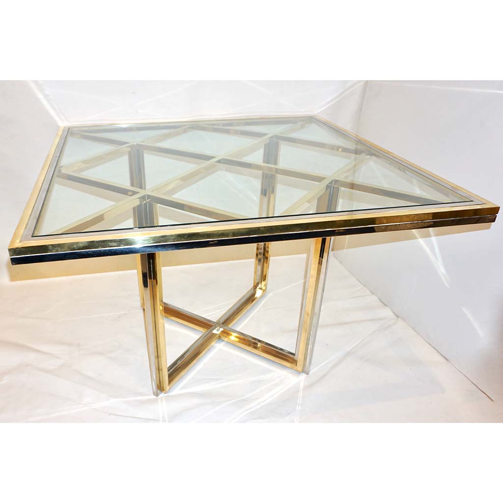 1970s Romeo Rega Italian Geometric Modern Brass & Chrome Vintage Square Table