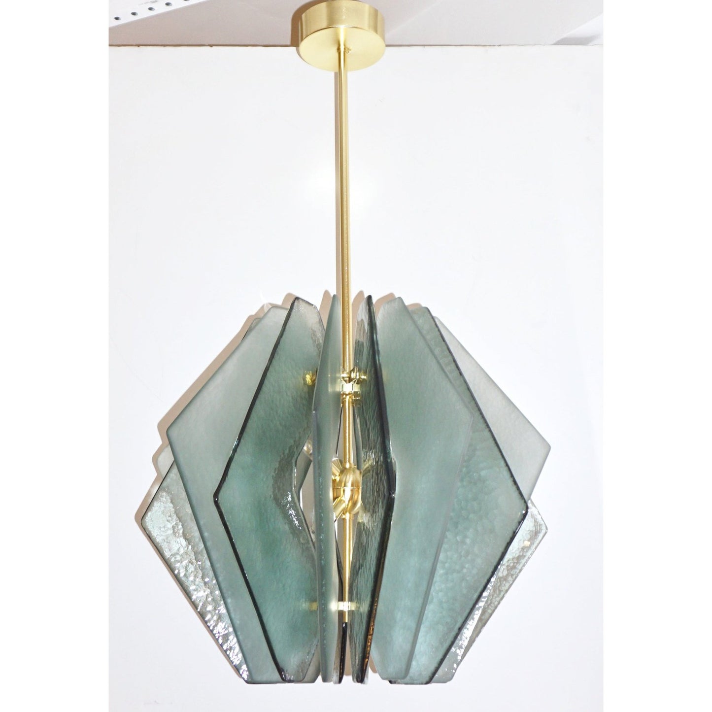 Contemporary Italian Taupe Textured Murano Glass Satin Brass Pendant/Chandelier