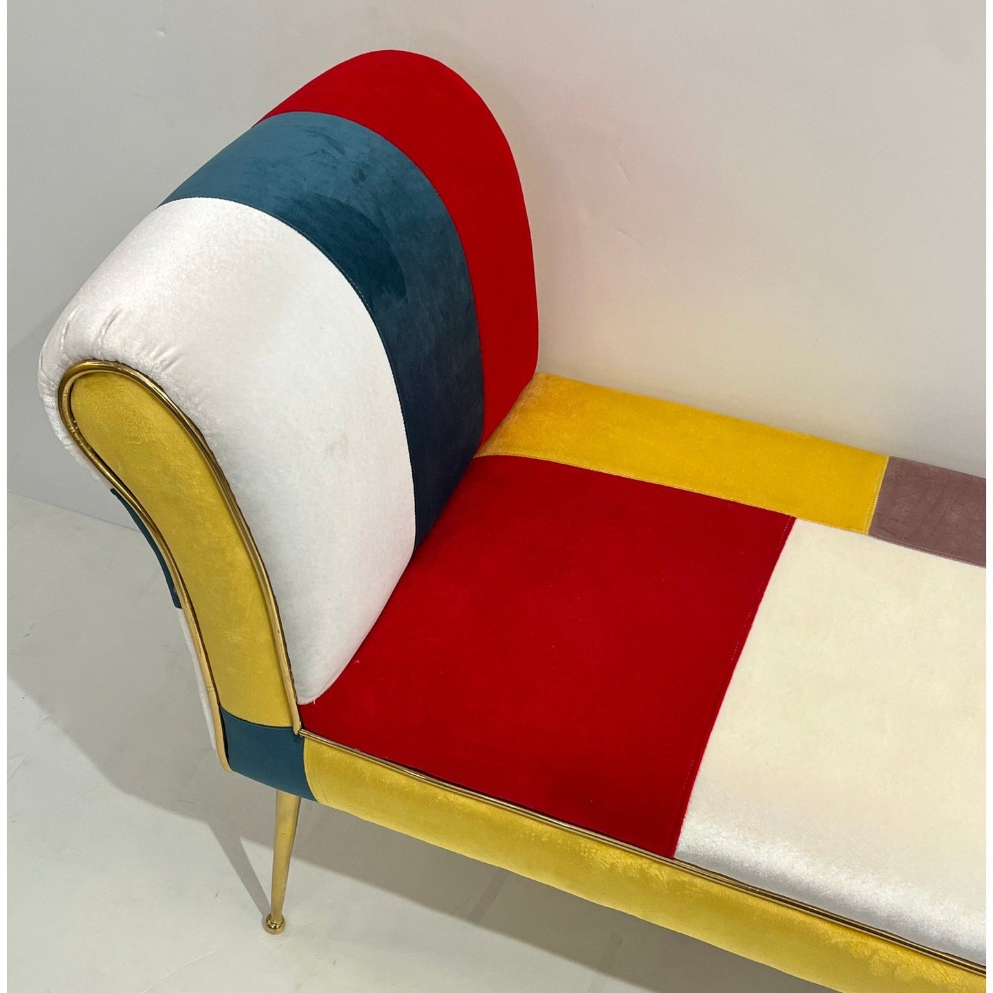 Contemporary Italian White Green Yellow Red Mondrian Upholstered Bench/Banquette