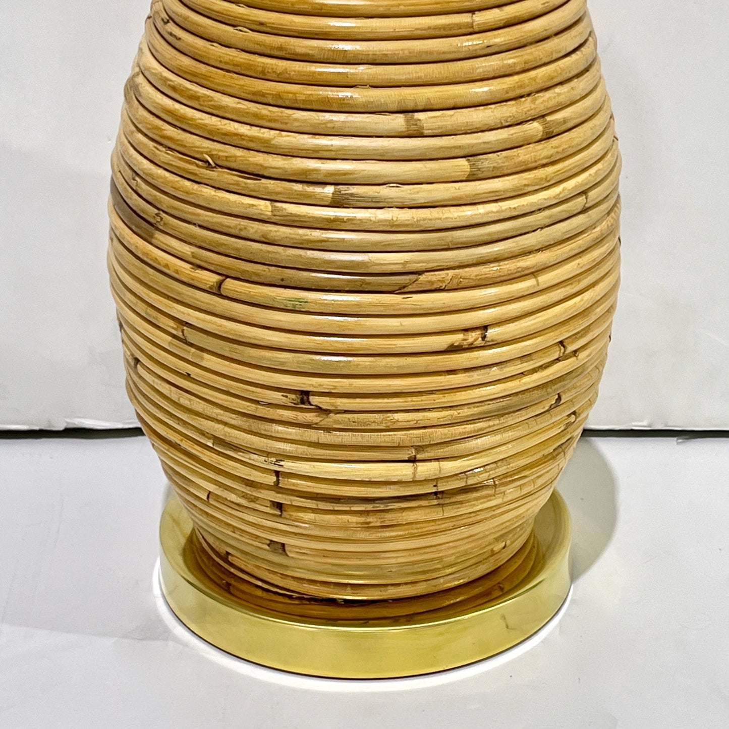 Italian Organic Modern Contemporary Brass & Rattan Mushroom Table/Floor Lamps