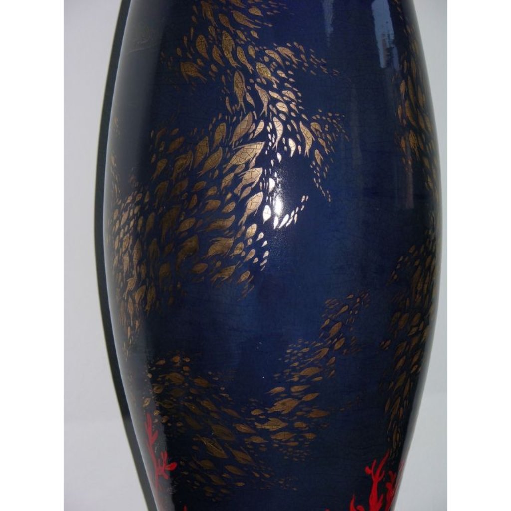 Modern Italian Monumental Gold Red Blue Vase by Ceramica Gatti with Sea Deco - Cosulich Interiors & Antiques