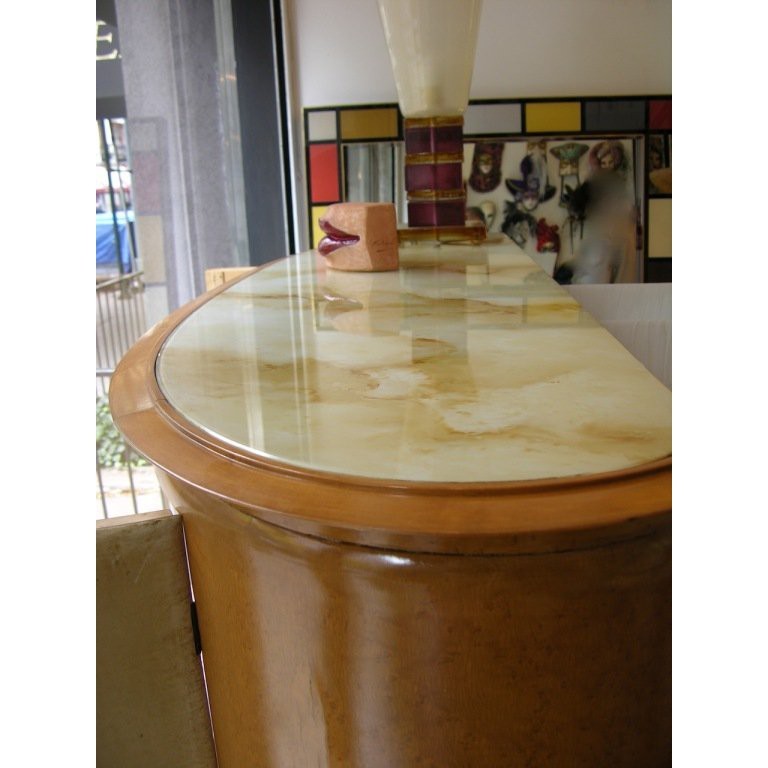 1940s Italian Parchment Cabinet or Bar with Bird's-Eye Maple Interior