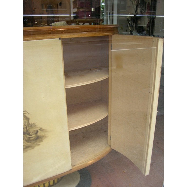 1940s Italian Parchment Cabinet or Bar with Bird's-Eye Maple Interior