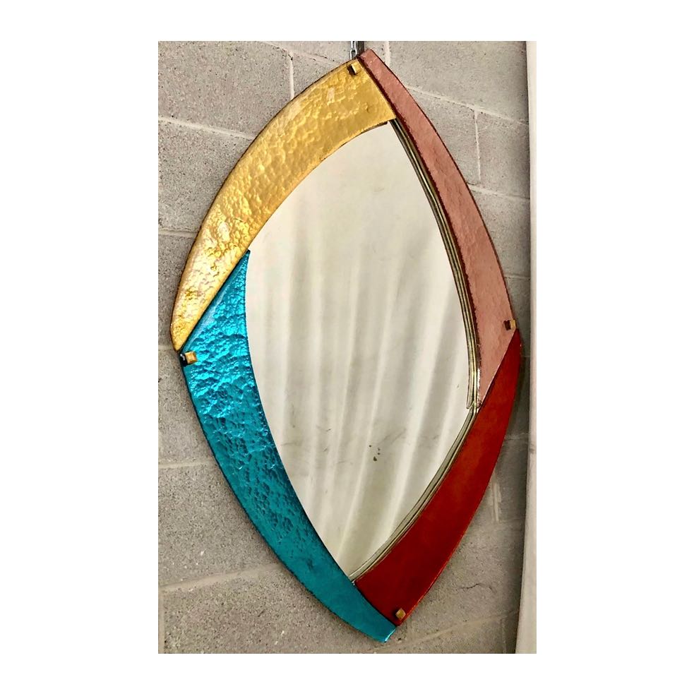 Bespoke Italian Memphis Design Gold Pink Turquoise Burgundy Murano Glass Mirror