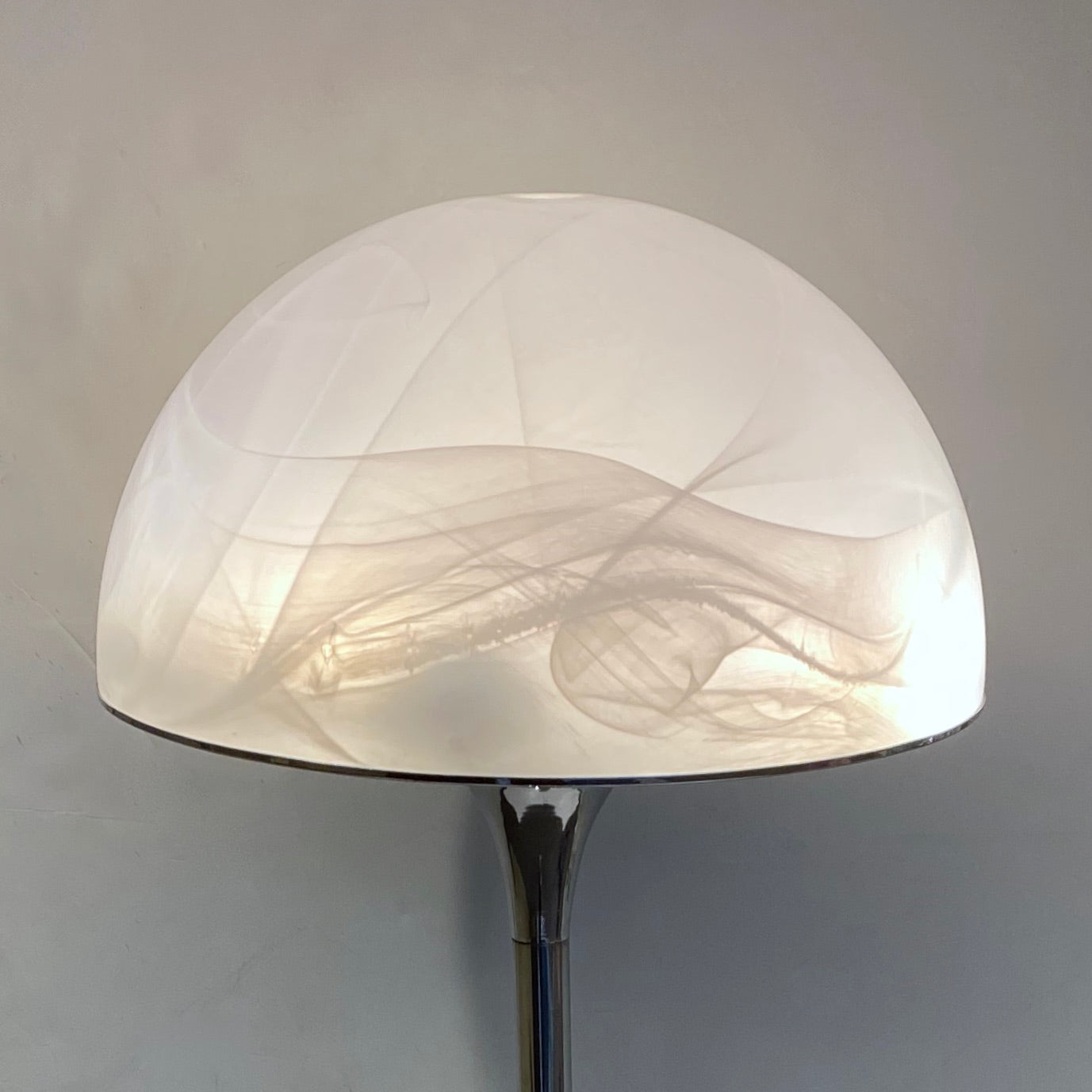 1960s Italian Vintage Art Deco Mazzega White Murano Glass Nickel Floor Lamp