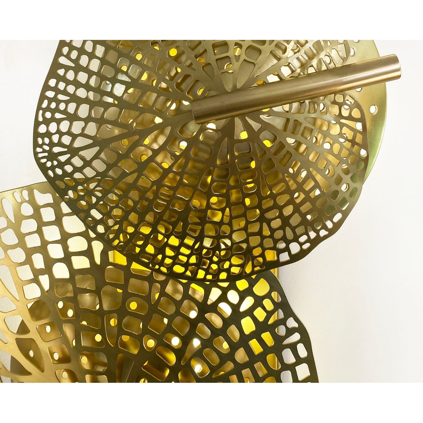 Contemporary Bespoke Organic Italian Art Design Perforated Brass Leaf Sconce