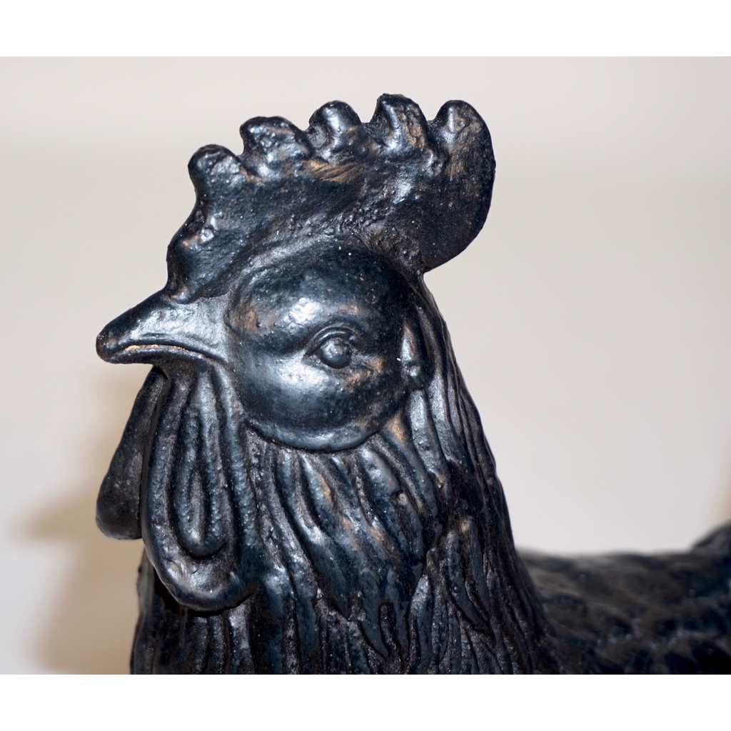 1890s Antique Pair of French Black Cast Iron Folk Art Sculpture Roosters - Cosulich Interiors & Antiques