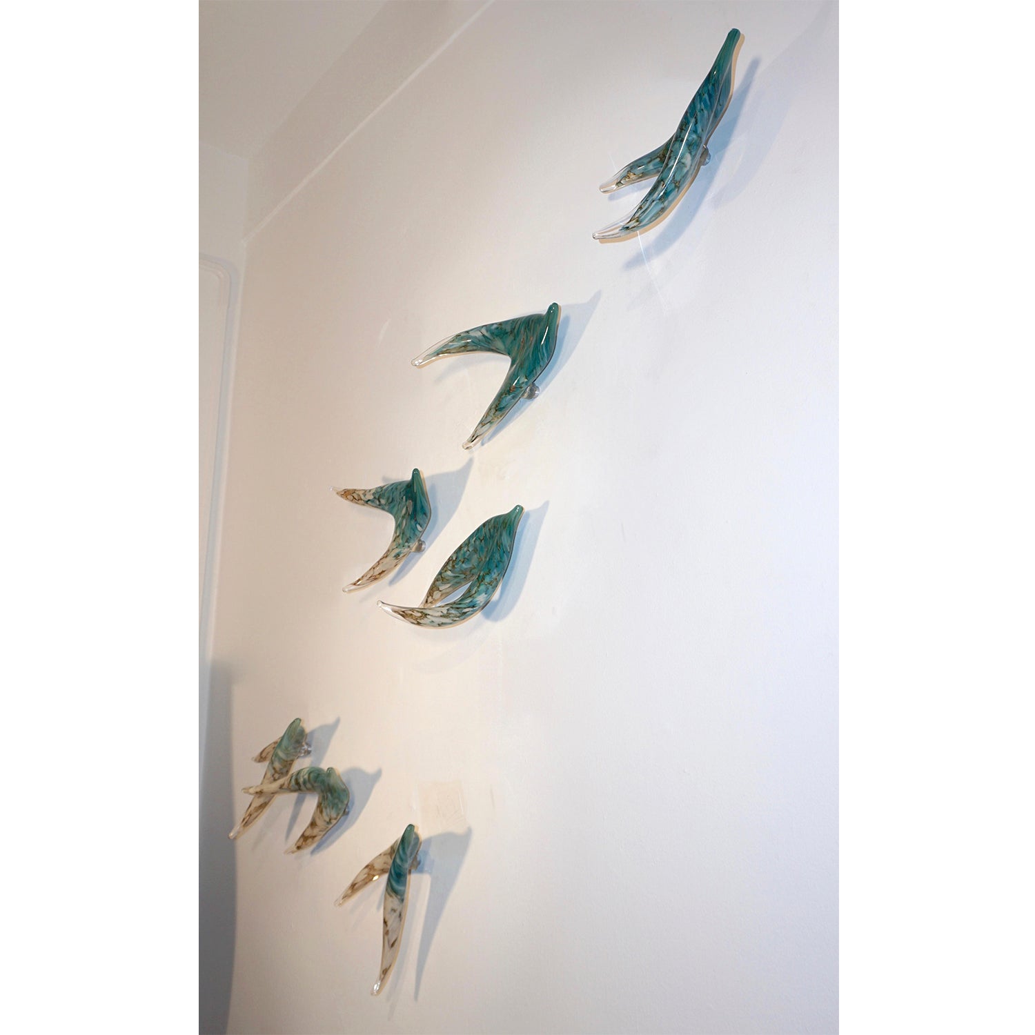 Flight of Aquamarine Birds Contemporary Blown Glass Modern