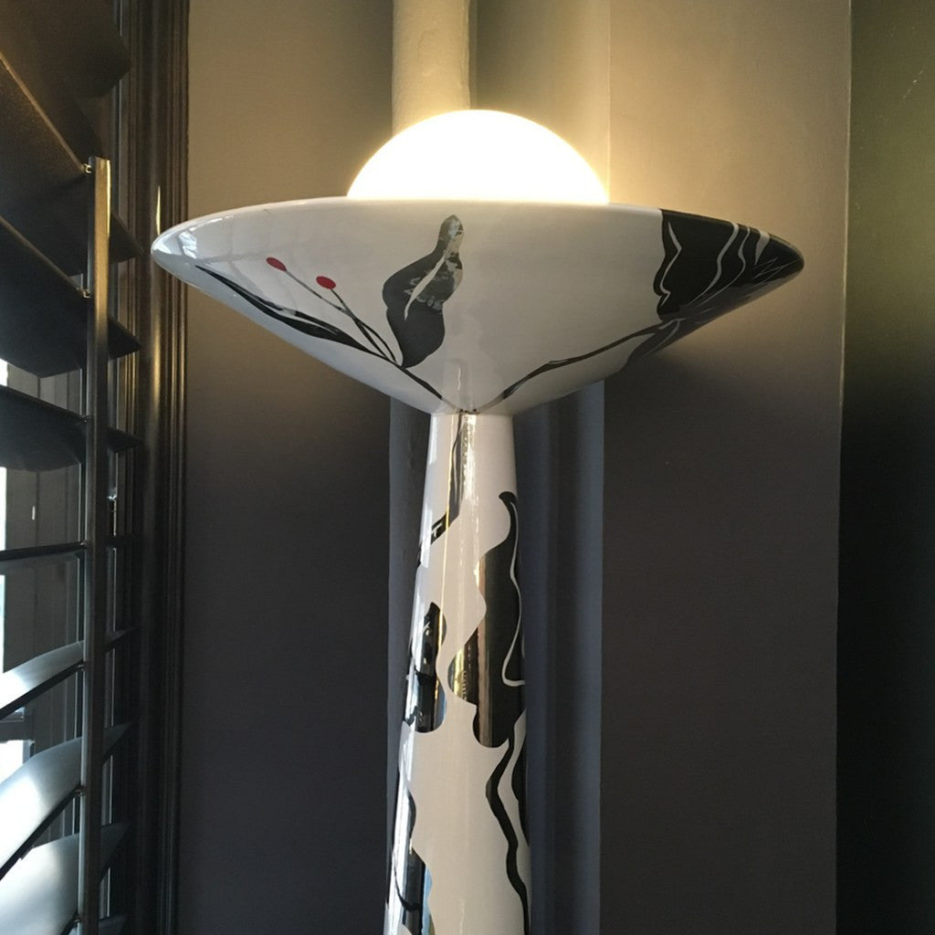 Italian Modern White and Silver Floor Lamp by Ceramica Gatti with Red Accents - Cosulich Interiors & Antiques