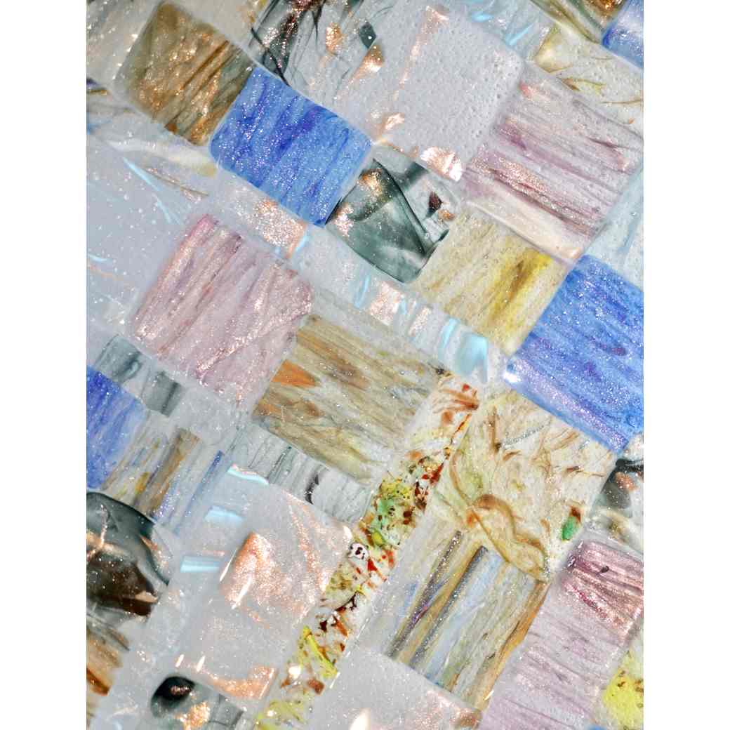 Contemporary Italian Blue Pink Yellow Copper Murano Art Glass Mosaic Centerpiece - Cosulich Interiors & Antiques