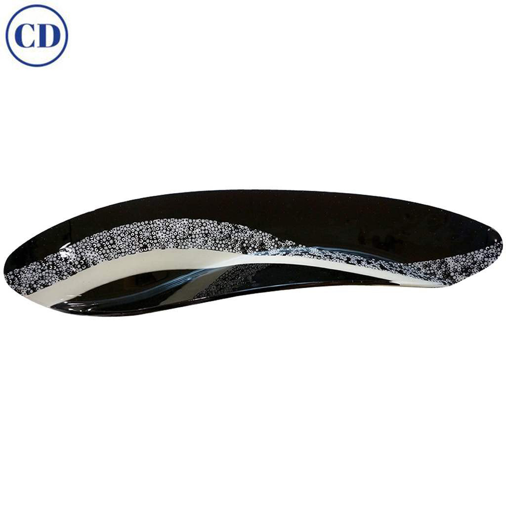 Contemporary Italian Black and White Murano Art Glass Mosaic Curve Centerpiece