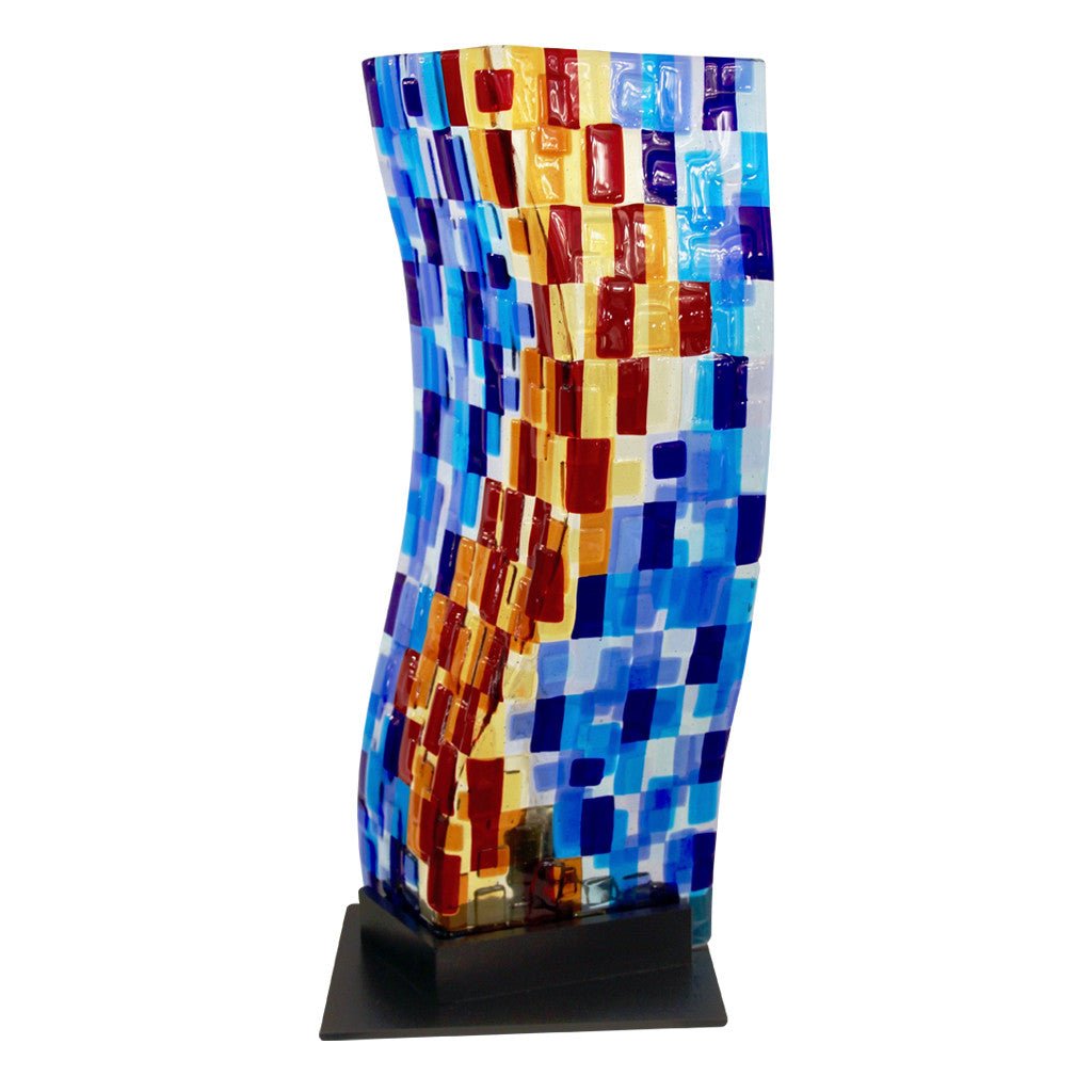 Contemporary Italian Aqua Blue Red Yellow Murano Glass Mosaic Sculpture Lamp - Cosulich Interiors & Antiques