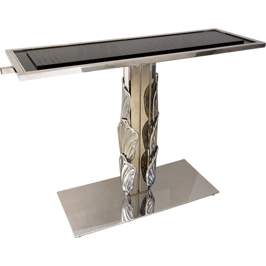 Italian Contemporary Polished Chrome and Black Glass Console with Shell Motif - Cosulich Interiors & Antiques