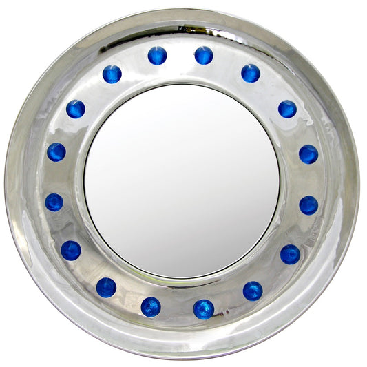 Contemporary Italian Modern Chromed Round Mirror with Jewel Like Blue Glass Spikes - Cosulich Interiors & Antiques