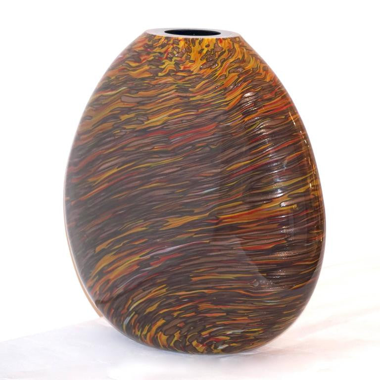 Formia 1980s Modern Set of Three Brown Yellow Red Orange Gold Murano Glass Vases - Cosulich Interiors & Antiques