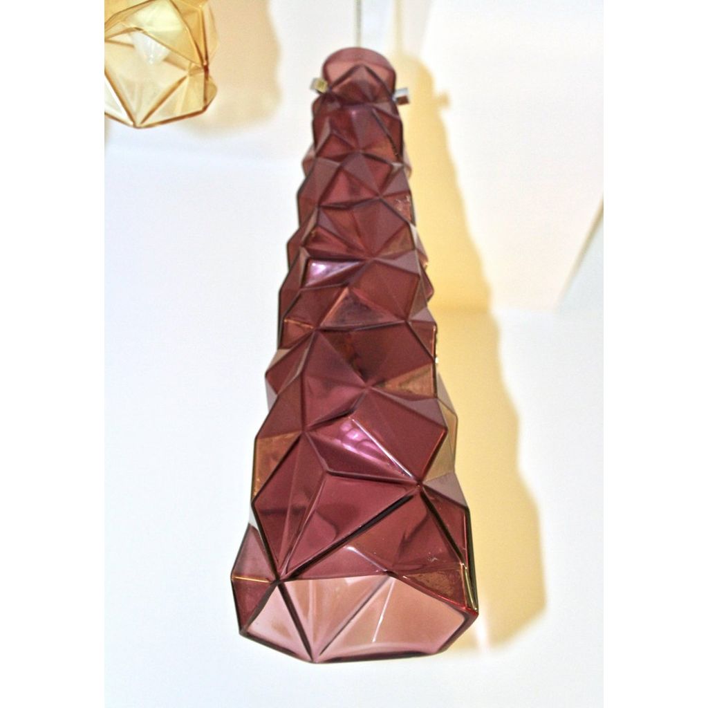 Contemporary Four Italian Diamond-Cut Purple and Yellow Murano Glass Pendants - Cosulich Interiors & Antiques