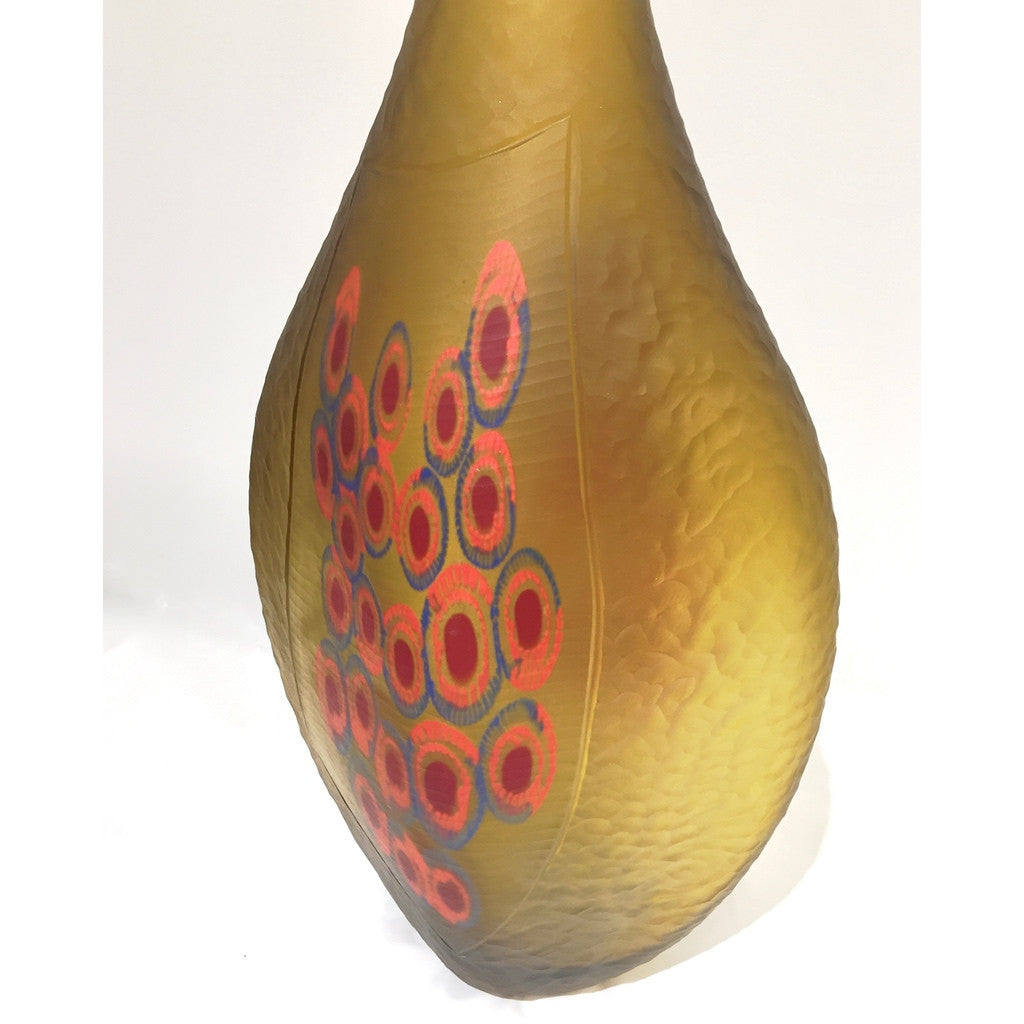 Dona Italian Modern Art Glass Amber Sculpture Vase with Red and Blue Murrine - Cosulich Interiors & Antiques