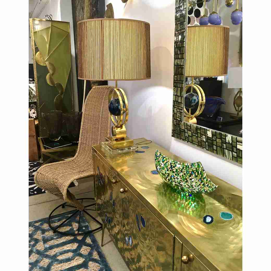 Modern Italian Jewel-Like Green Yellow & 24Kt Gold Murano Art Glass Mosaic Bowl - Cosulich Interiors & Antiques
