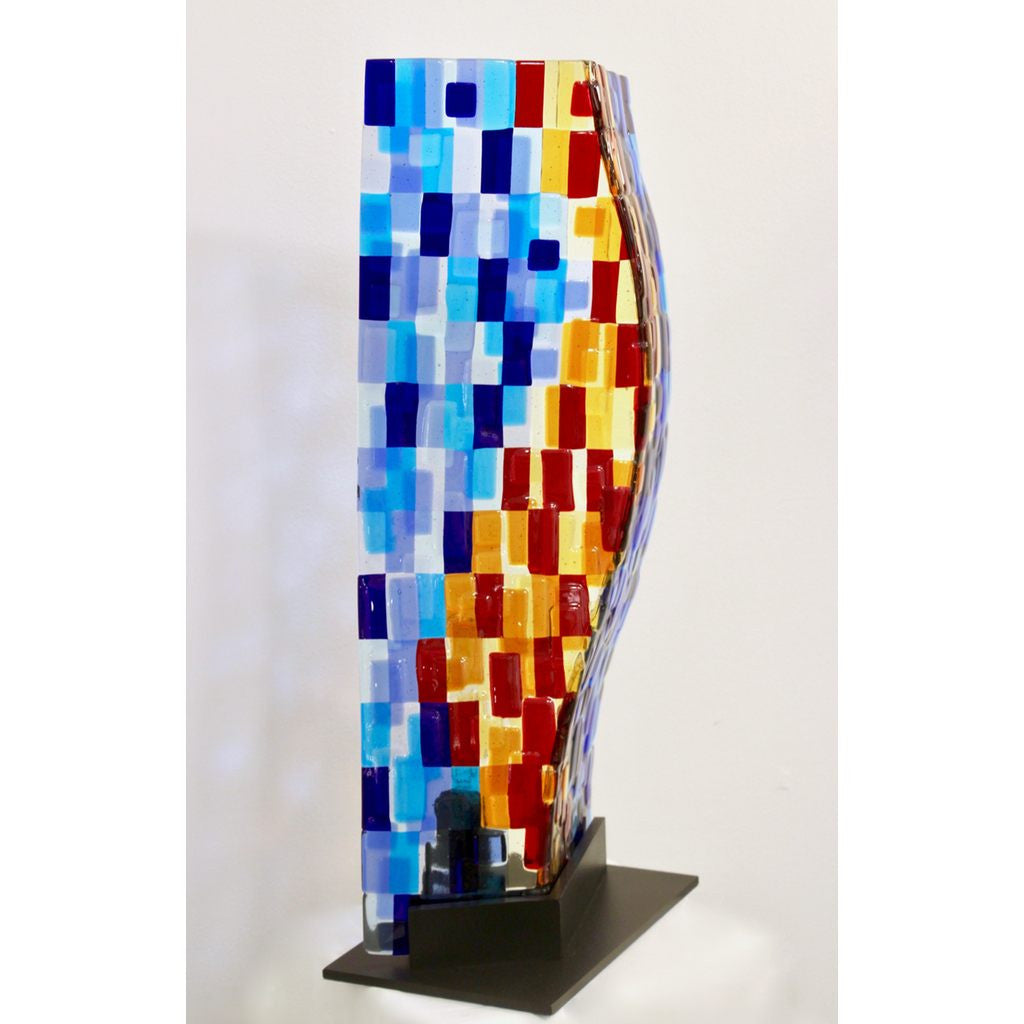Contemporary Italian Aqua Blue Red Yellow Murano Glass Mosaic Sculpture Lamp - Cosulich Interiors & Antiques