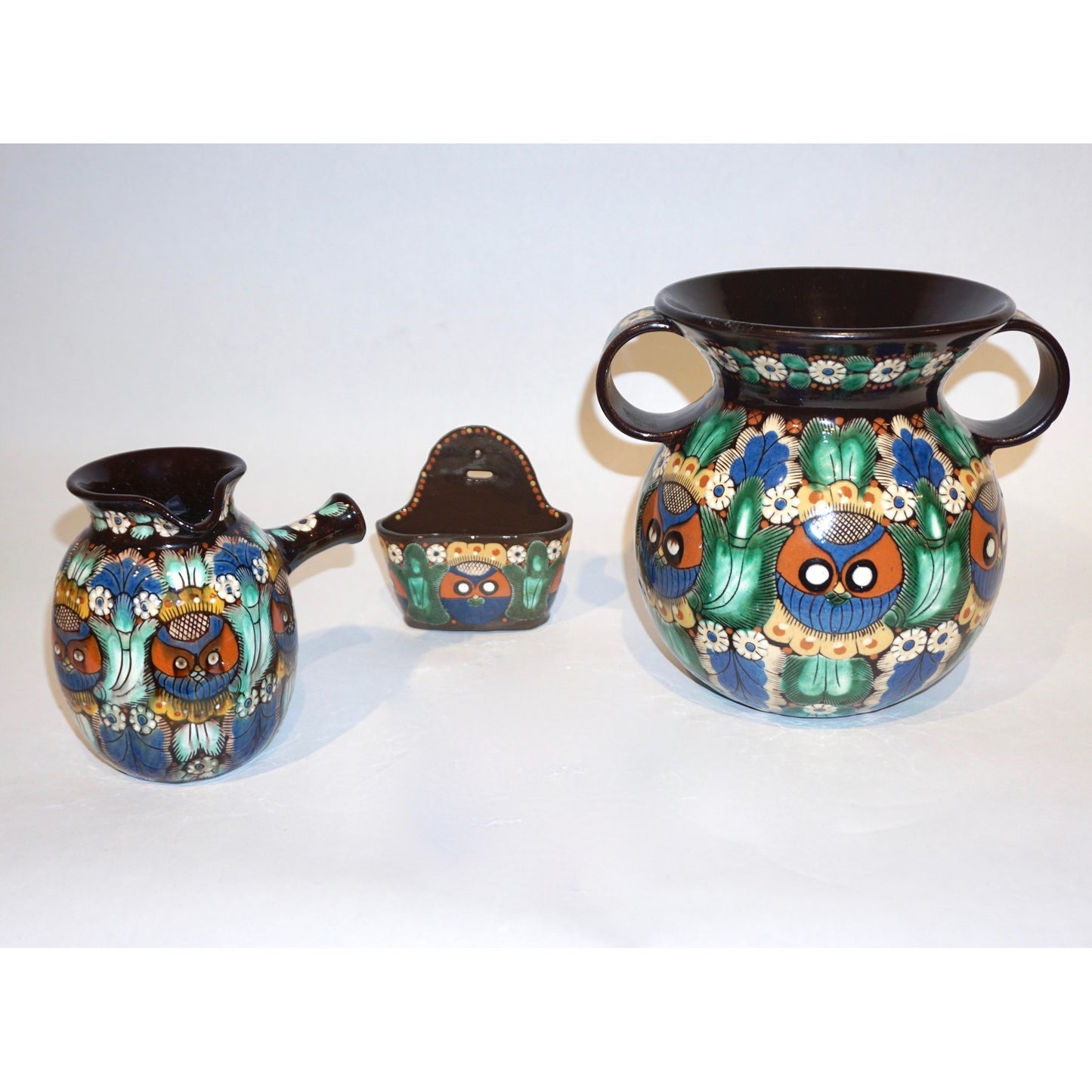 Antique Swiss Arts & Crafts Thoune Majolica Set of Vase, Jug, Plate and Holder