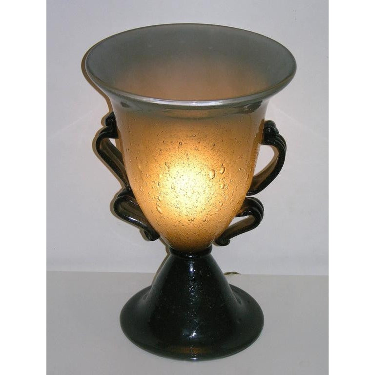 1940s Rare Black and Smoked Gray Murano Glass Lamp