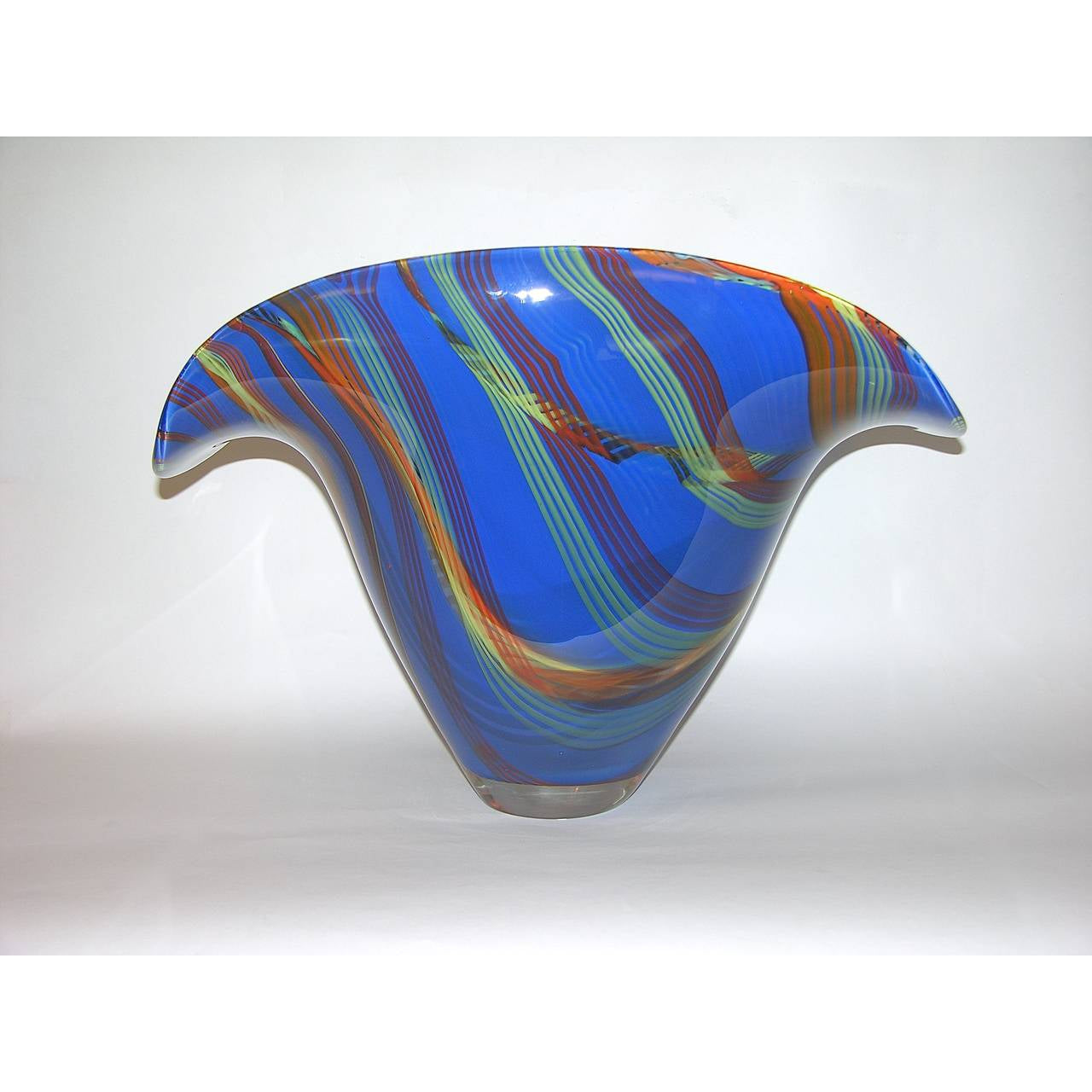 Davide Dona Blown Murano Glass Vase in Blue with Colored Murrine