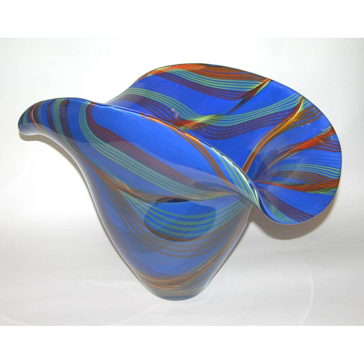 Davide Dona Blown Murano Glass Vase in Blue with Colored Murrine