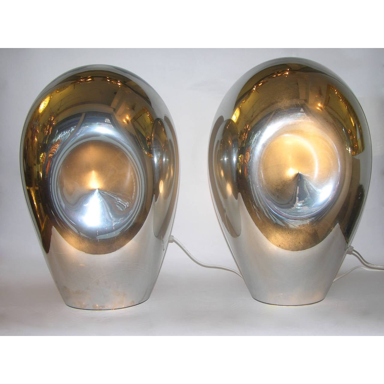 1970s V. Nason Abstract Pair of Vintage Silver Mirrored Glass Table Lamps