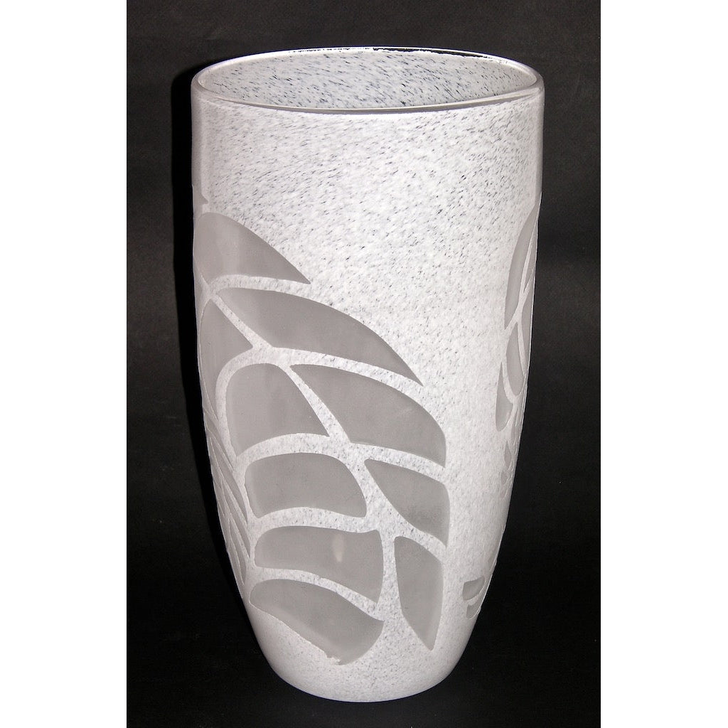 White Textured Murano Glass Vase with Fern Decor
